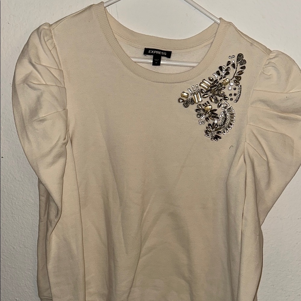 Express Cream Ruffled Long Sleeve Blouse